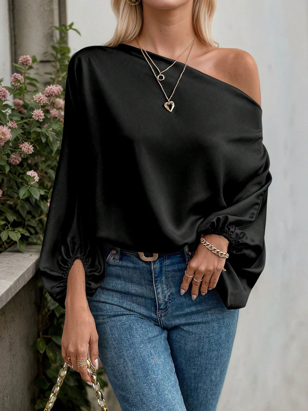 ZARA Asymmetric Off Shoulder Bell Sleeve Pullover Casual Solid Loose Top